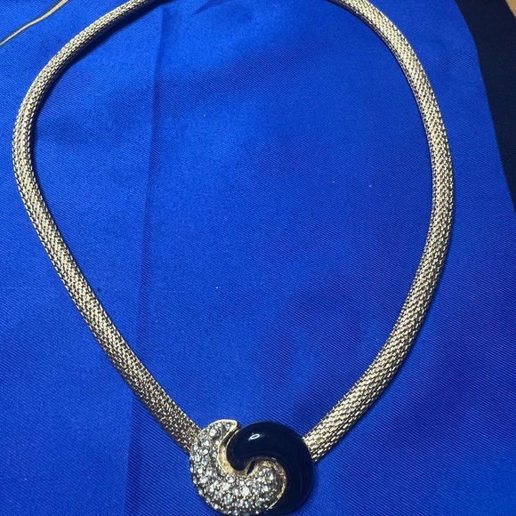 ChristianDior Collar Necklace Rhinestone GoldTone BlackKnot Motif AuthenticPre❤️ - Picture 6 of 7